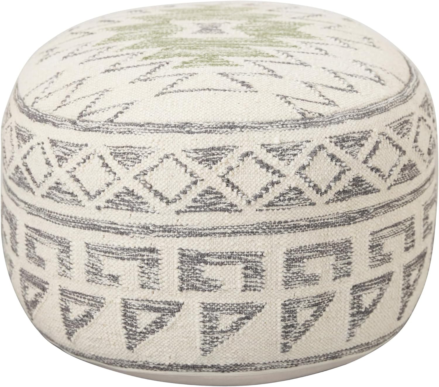 Boho round Wool Blend Kilim Pouf with Geometric Design, Multicolor