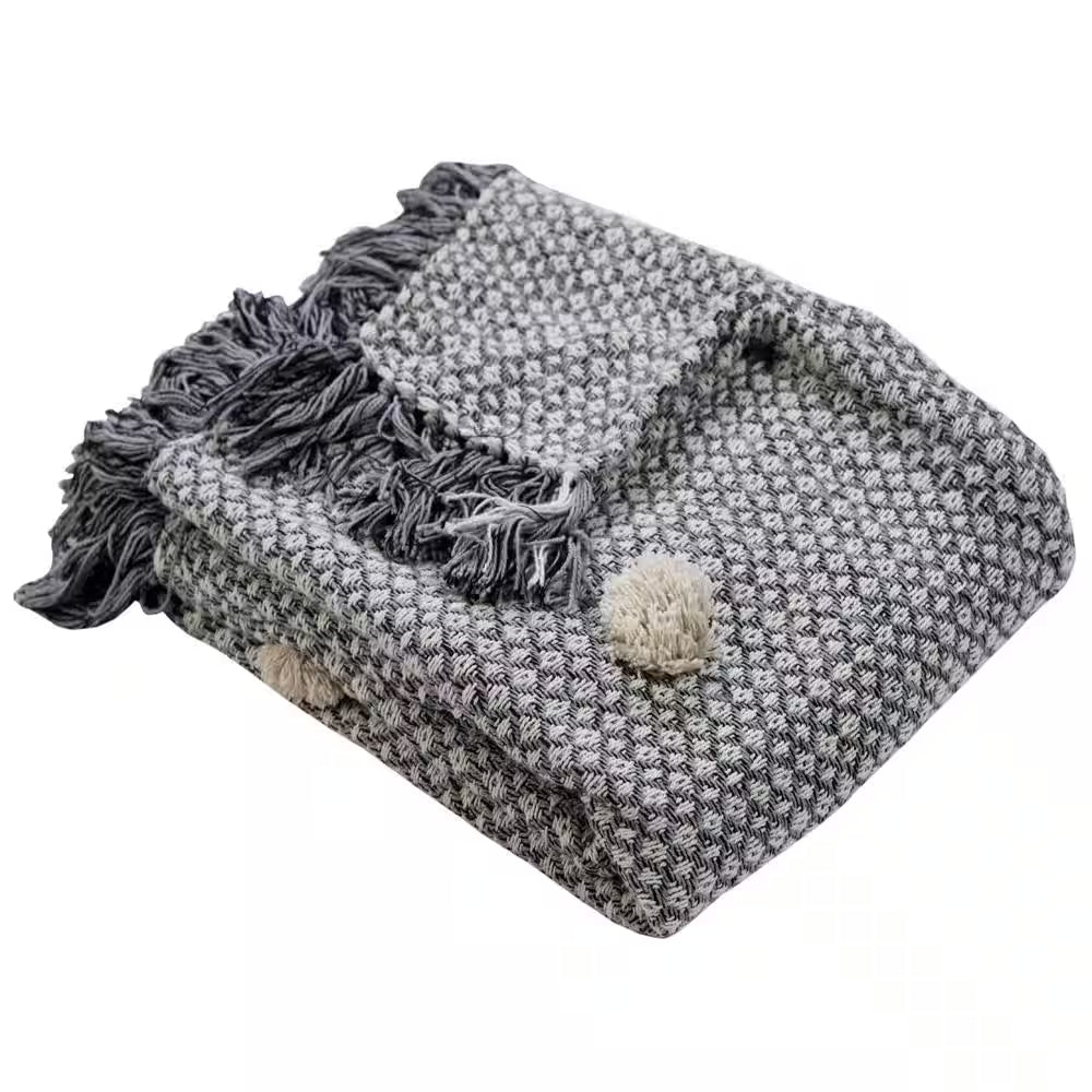 Gray Buds Black Melange Tassel All Natural Cotton Decorative Throw Blanket