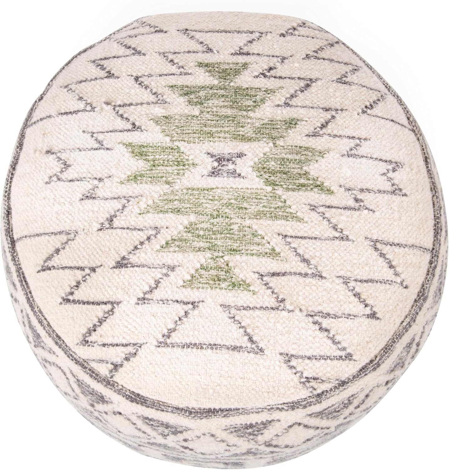 Boho round Wool Blend Kilim Pouf with Geometric Design, Multicolor