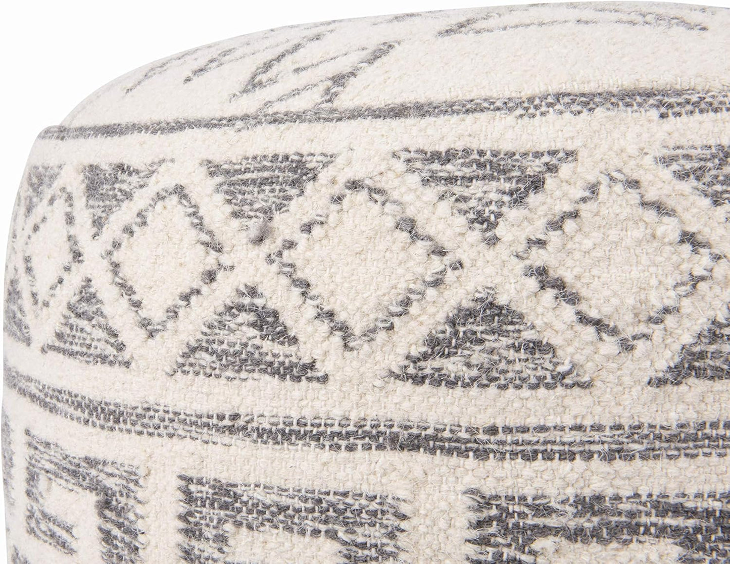 Boho round Wool Blend Kilim Pouf with Geometric Design, Multicolor