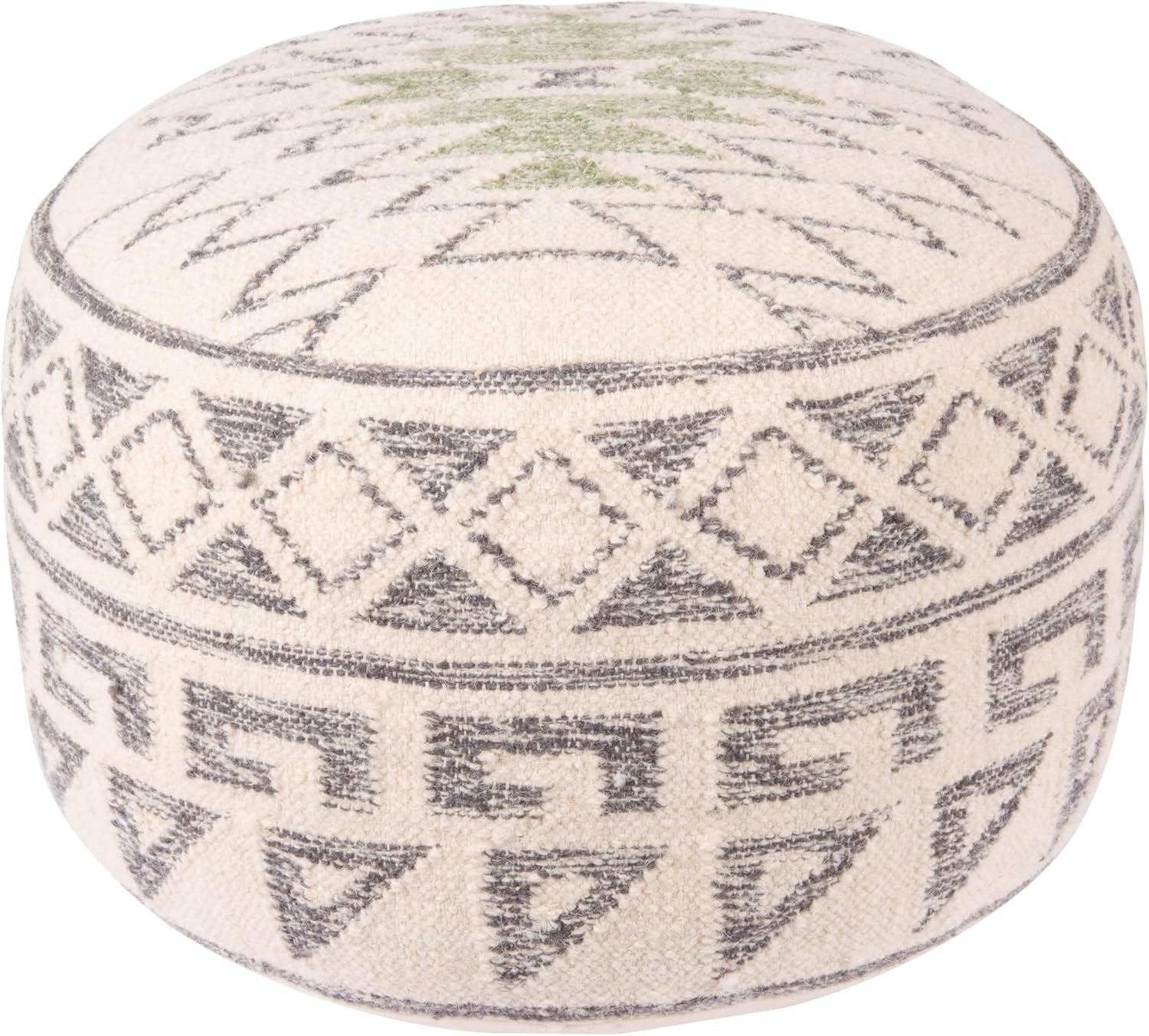 Boho round Wool Blend Kilim Pouf with Geometric Design, Multicolor