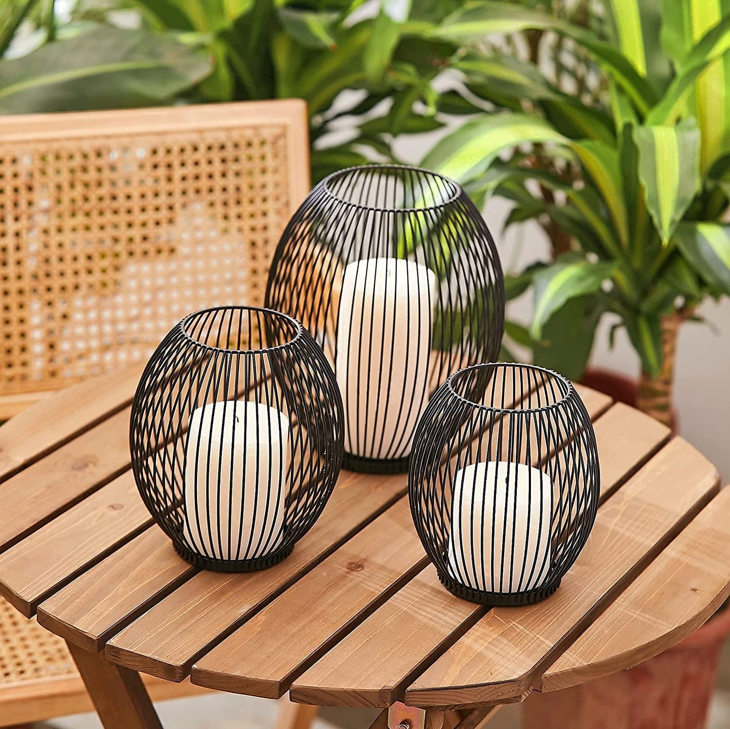 Outdoor Candle Holder Decor Set - Black Candle Holder - Candle Holders for Table Centerpiece - Hurricane Candle Holder for Pillar Candles Cage Candle Holders Black Wire Candle Holder Decorative