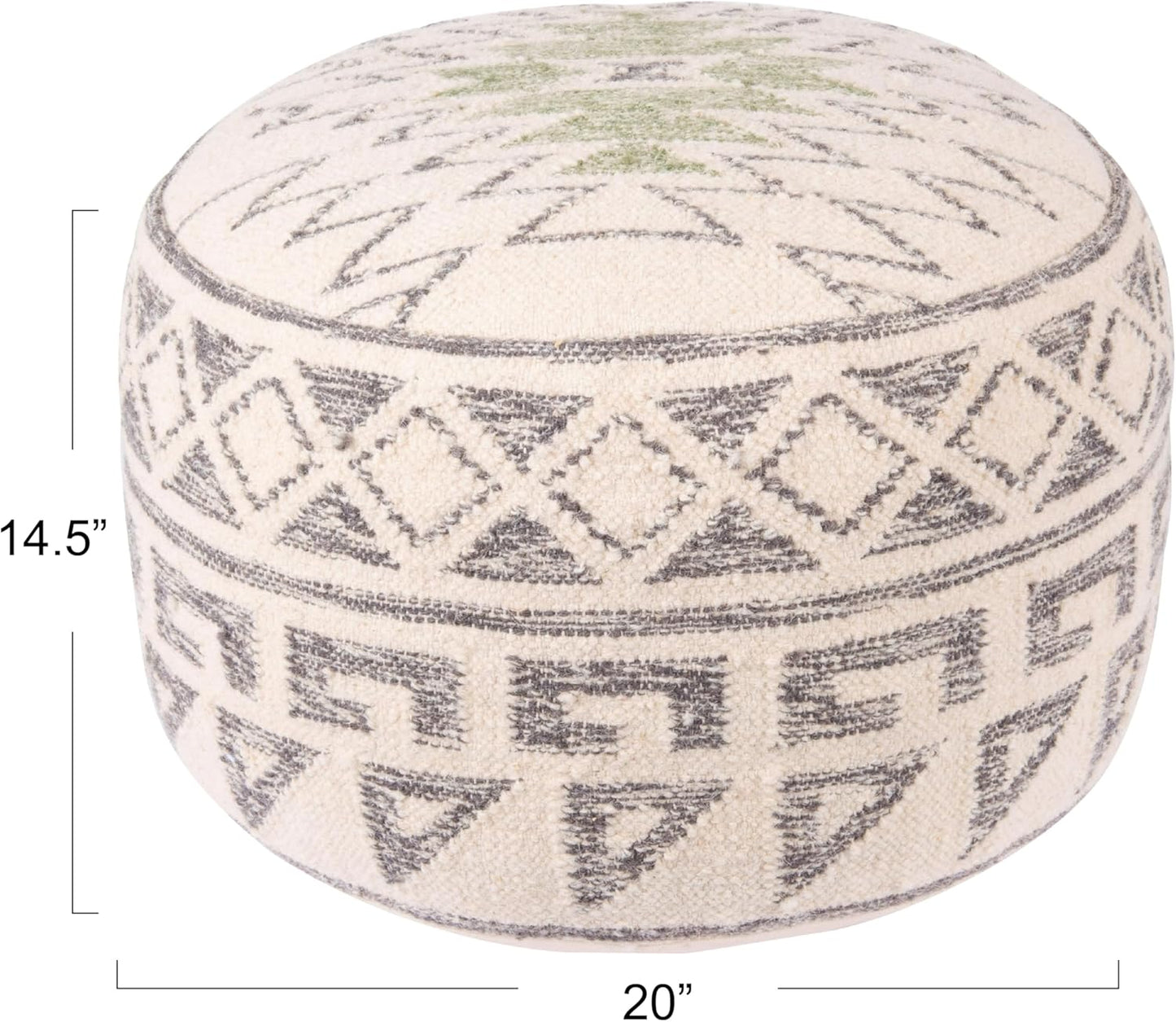 Boho round Wool Blend Kilim Pouf with Geometric Design, Multicolor